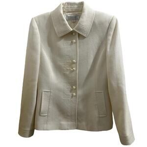 Tahari ASL Off-White/ Cream Woven Blazer Suit Jacket Decorative Stitching Mod 6